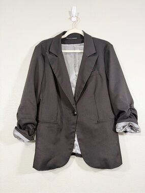 Maurices Blazer Black Single-Button Jacket Rolled Cuffs Stripes Lining Women XL